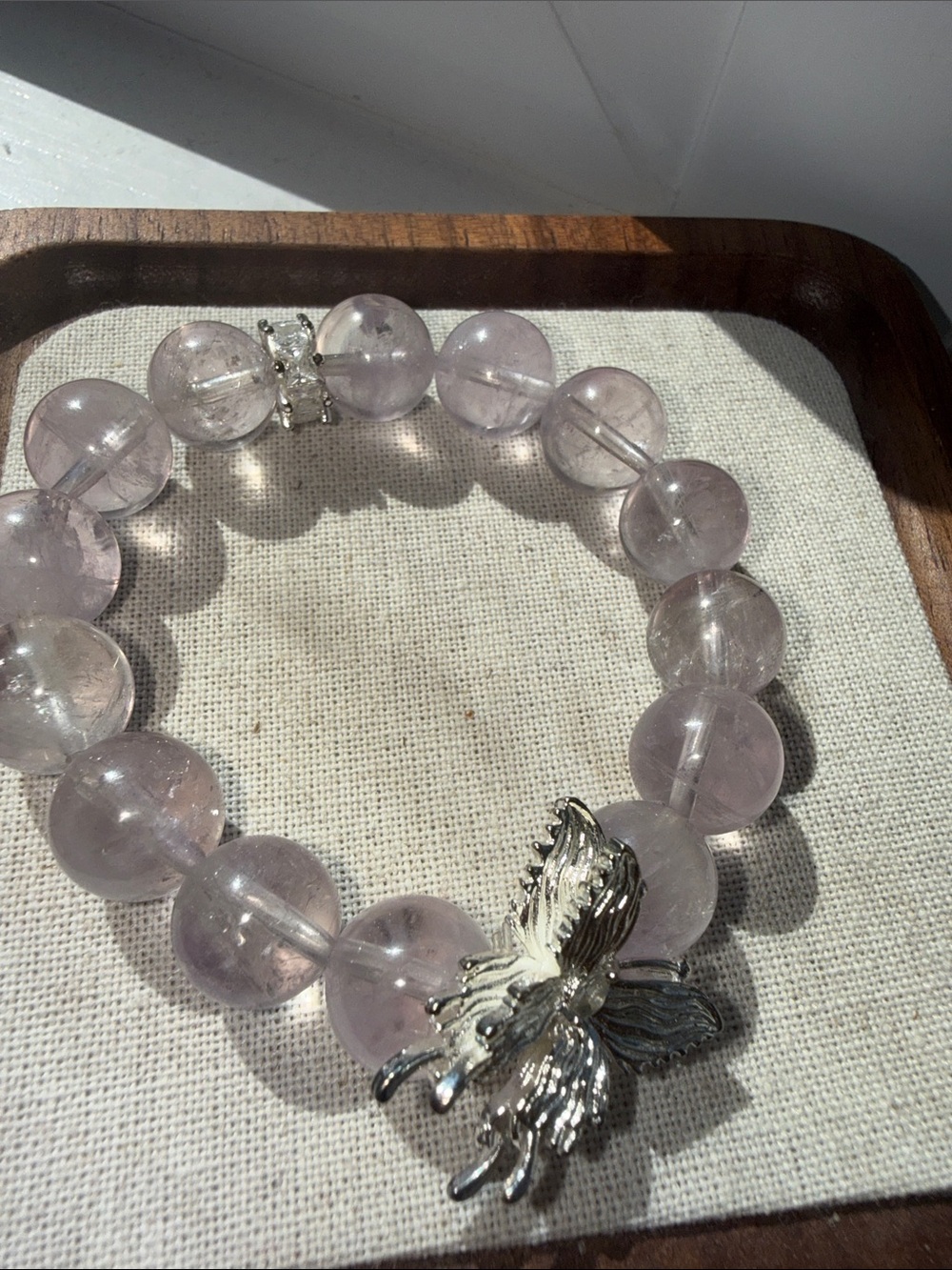 Butterfly‑Charm Amethyst Beaded Stretch Bracelet